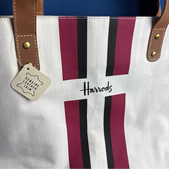 Harrods White Tote with Pink and Black Stripes - Picture 2 of 5